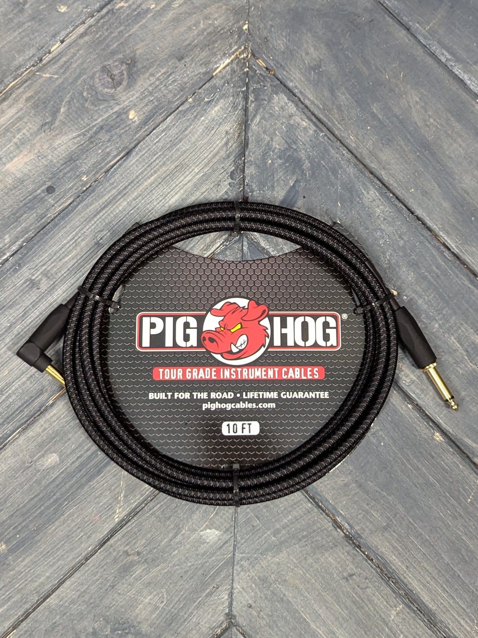 Pig Hog Cable Pig Hog PCH10BKR 10ft Black Woven Straight to Right Angle  Instrument Cable