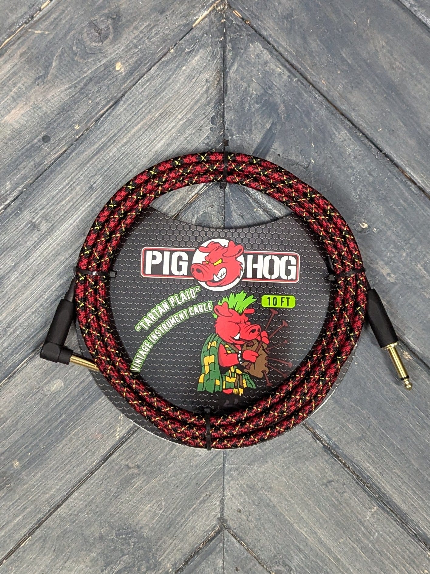 Pig Hog Cable Pig Hog PCH10PLR 10ft Tartan Plaid Straight to Right Angle Instrument Cable