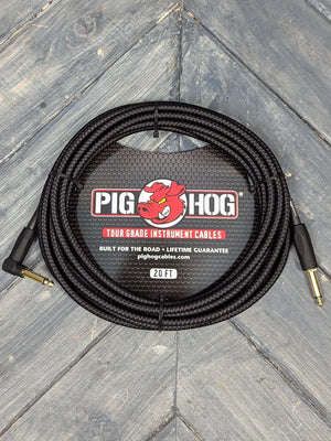 Pig Hog Cable Pig Hog PCH20BKR 20ft Black Woven Straight to Right Angle  Instrument Cable