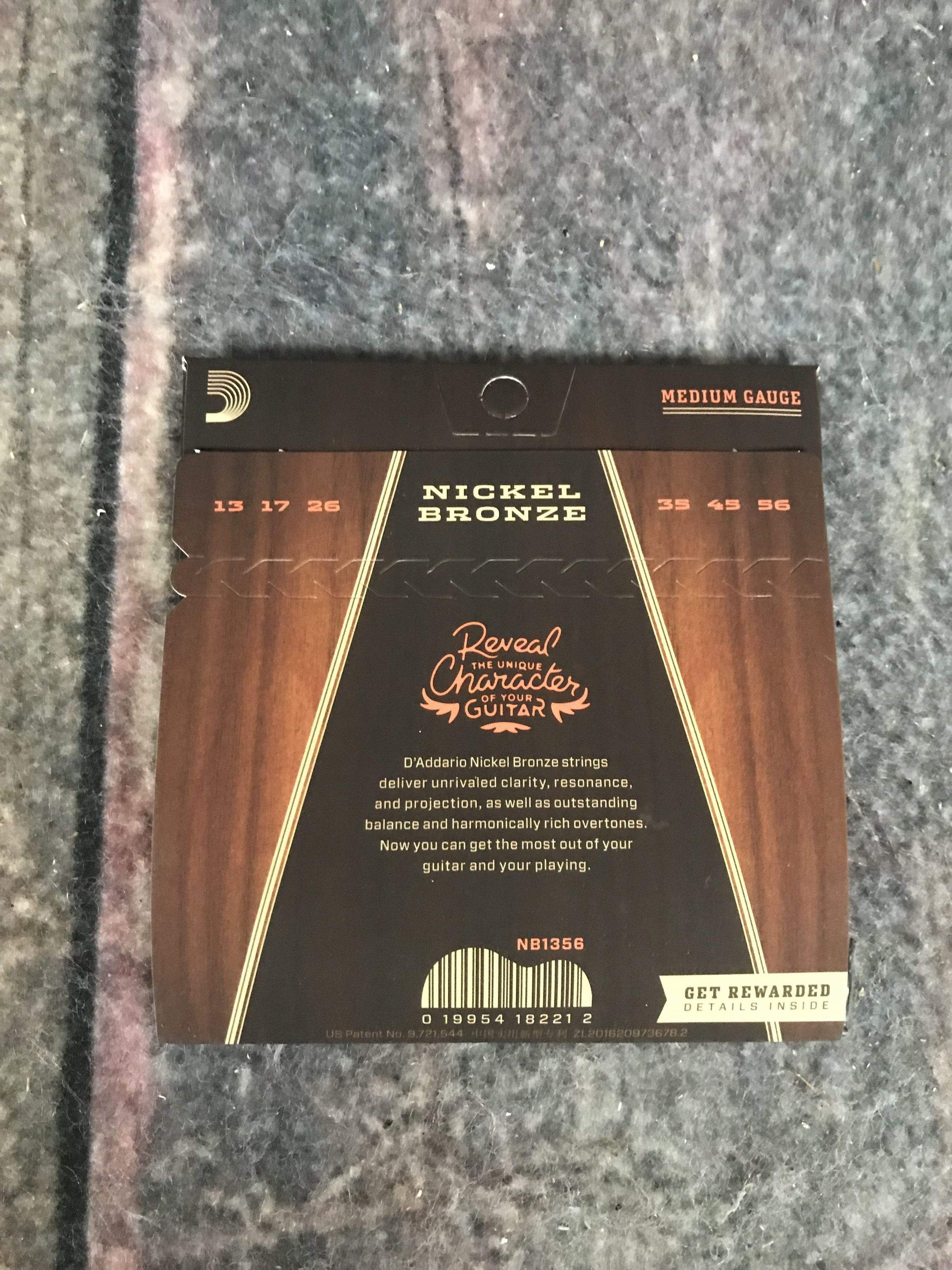 D'Addario NB11356 Nickel Bronze Medium Acoustic Guitar Strings ...