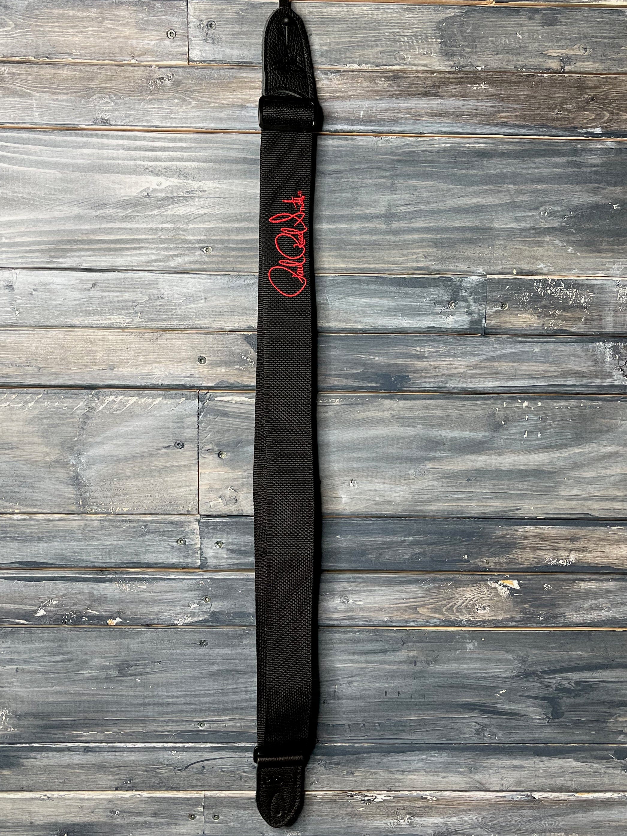 PRS Signature Logo 2 Poly Guitar Strap - Black w/ Red Signature -  Adirondack Guitar